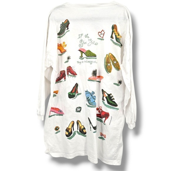 Vintage Shoe Lover Graphic Tunic Top Novelty Print Long Sleeve Womens One Size - Picture 2 of 11